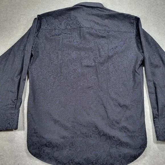 Luchiano Visconti Black Men's Small Navy on Black Long Sleeve Paisley Shirt - Picture 6 of 9